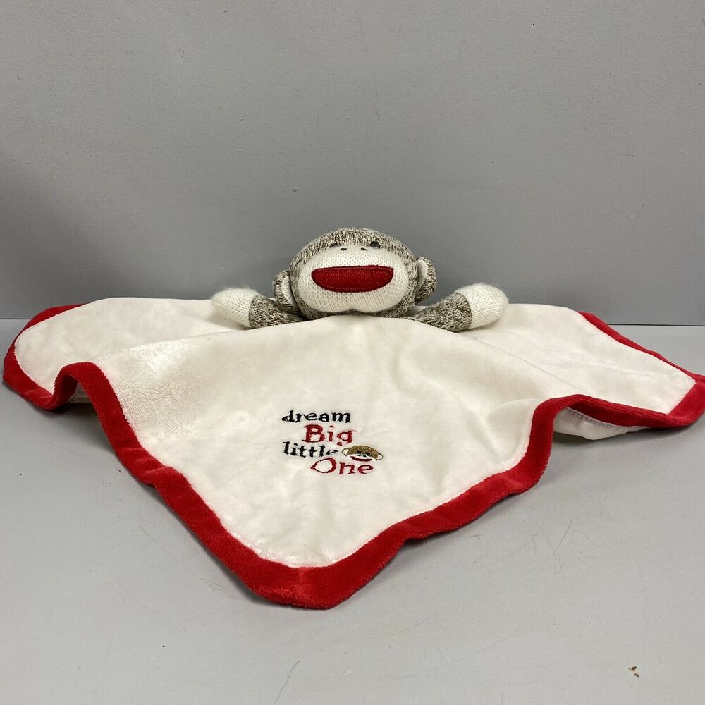 Baby Starters Sock Monkey Lovey Plush Dream Big Little One Satin Blanket Rattle